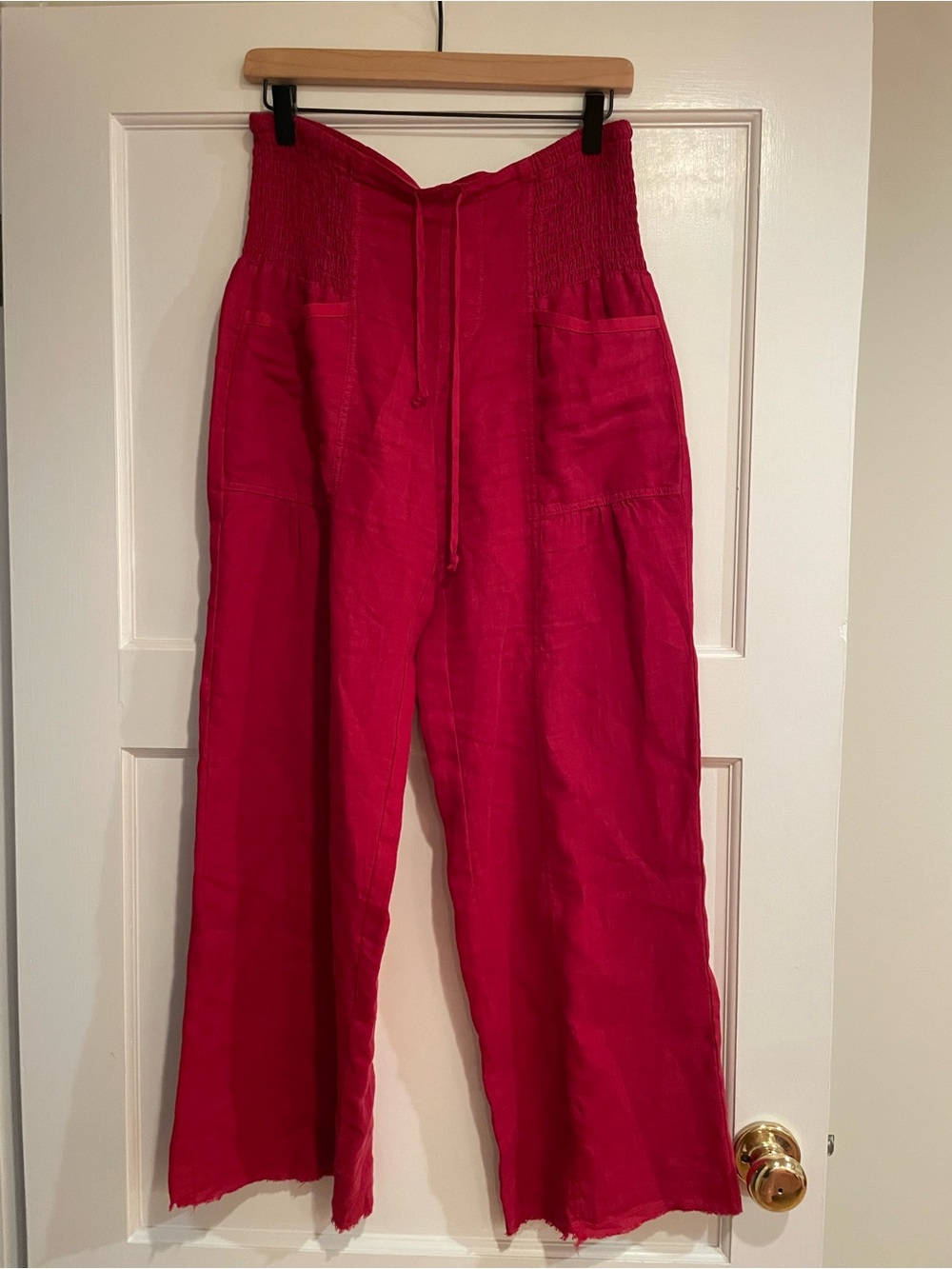 XCVI Wide-Leg Drawstring Pants in deep Red large front pockets size xs